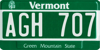 VT license plate AGH707