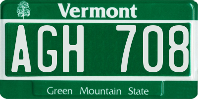 VT license plate AGH708