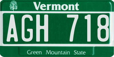 VT license plate AGH718