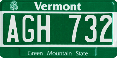 VT license plate AGH732