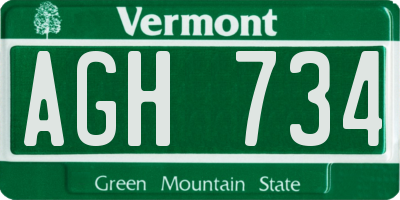 VT license plate AGH734