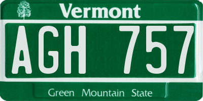 VT license plate AGH757