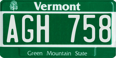 VT license plate AGH758