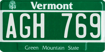 VT license plate AGH769