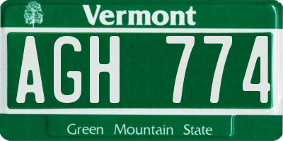 VT license plate AGH774