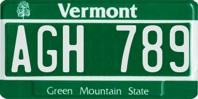 VT license plate AGH789