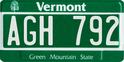 VT license plate AGH792
