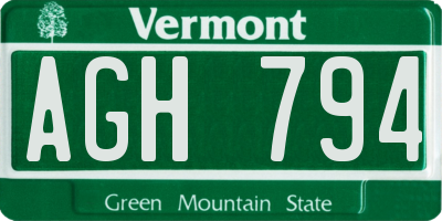 VT license plate AGH794