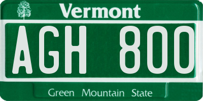 VT license plate AGH800