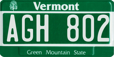 VT license plate AGH802