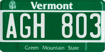 VT license plate AGH803