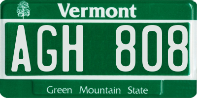 VT license plate AGH808