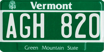 VT license plate AGH820