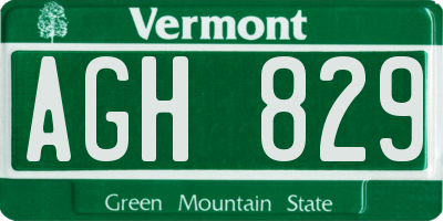 VT license plate AGH829