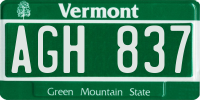 VT license plate AGH837