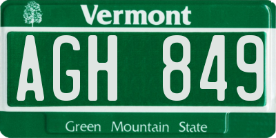 VT license plate AGH849