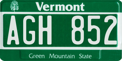 VT license plate AGH852