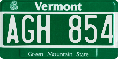 VT license plate AGH854
