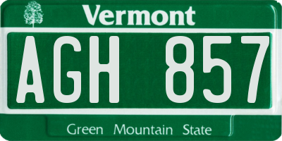 VT license plate AGH857