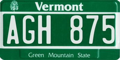 VT license plate AGH875