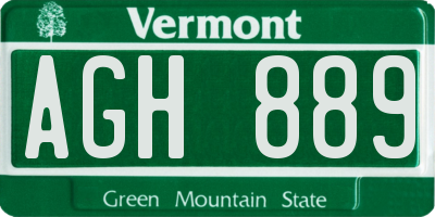 VT license plate AGH889