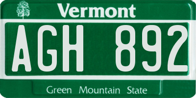 VT license plate AGH892