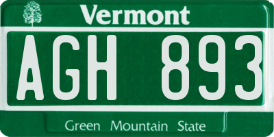 VT license plate AGH893