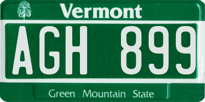 VT license plate AGH899