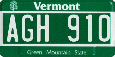 VT license plate AGH910