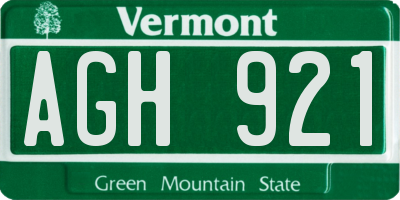 VT license plate AGH921