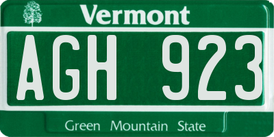 VT license plate AGH923