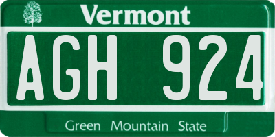VT license plate AGH924