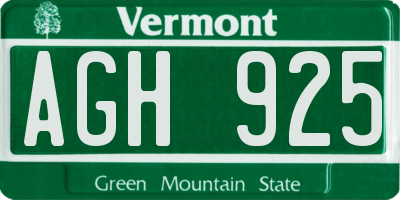 VT license plate AGH925