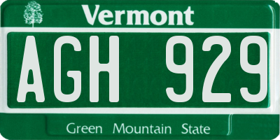 VT license plate AGH929