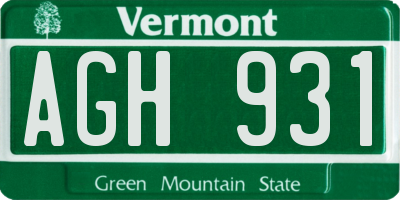 VT license plate AGH931