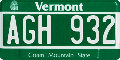 VT license plate AGH932