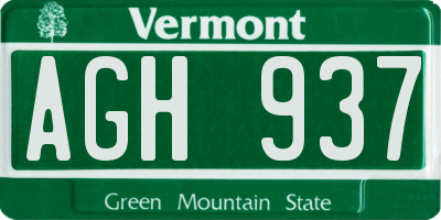 VT license plate AGH937