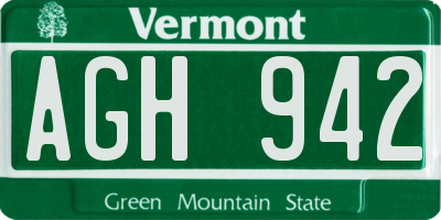 VT license plate AGH942