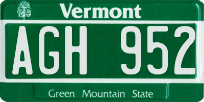 VT license plate AGH952