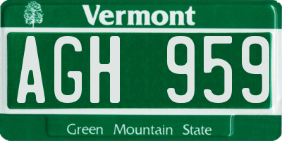 VT license plate AGH959