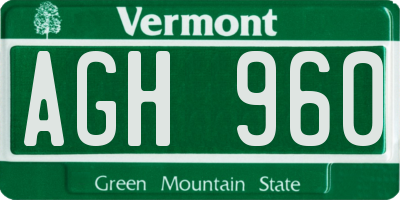 VT license plate AGH960