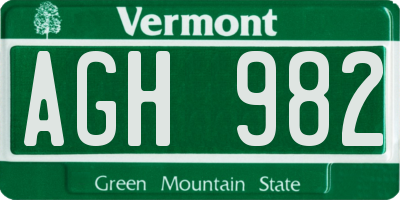VT license plate AGH982