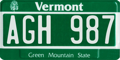 VT license plate AGH987