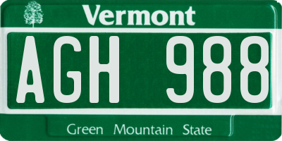 VT license plate AGH988