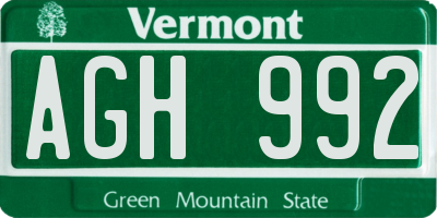 VT license plate AGH992