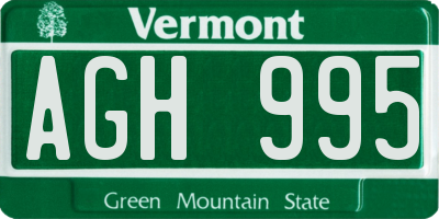 VT license plate AGH995