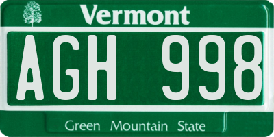 VT license plate AGH998