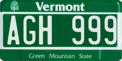 VT license plate AGH999