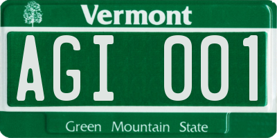 VT license plate AGI001