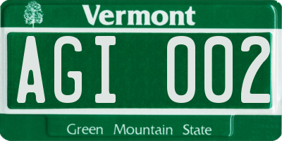 VT license plate AGI002